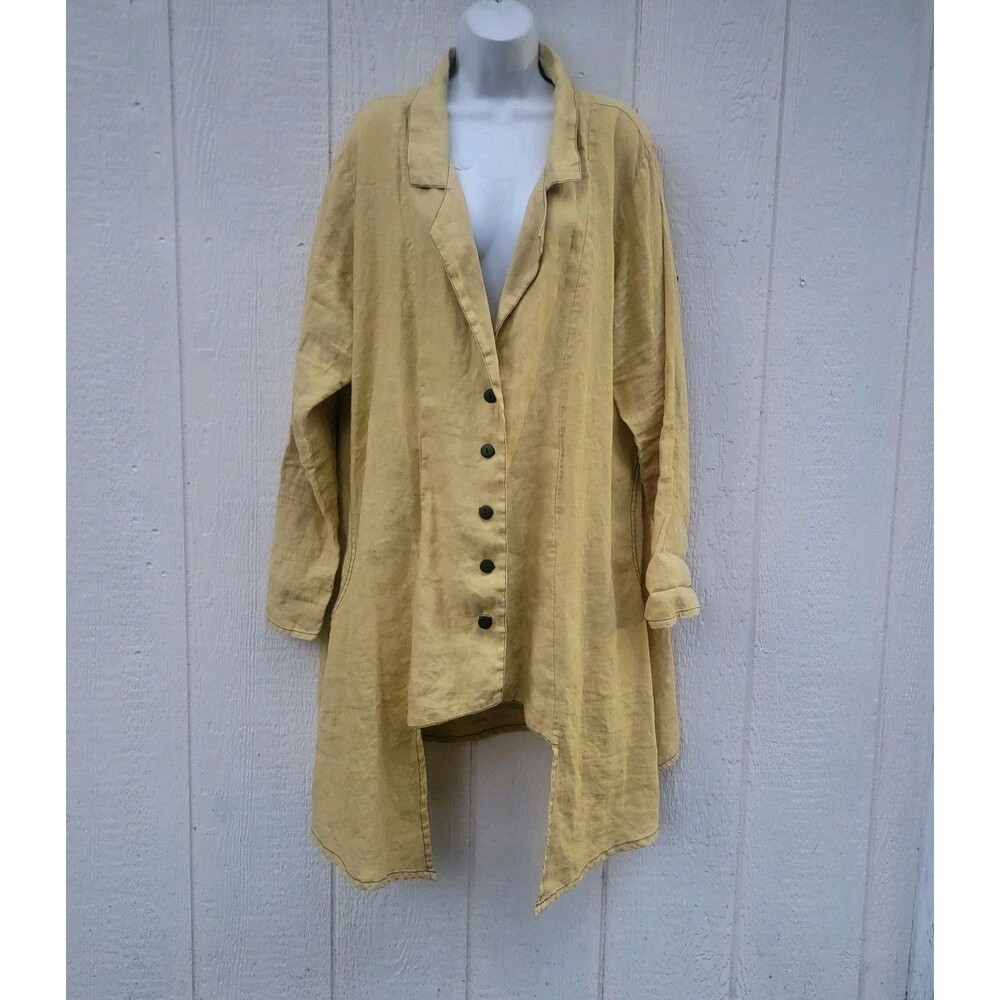 Cynthia Ashby 100% Linen  Button Frnt Oversized Tunic Top Sz L Lagenlook Hi Low